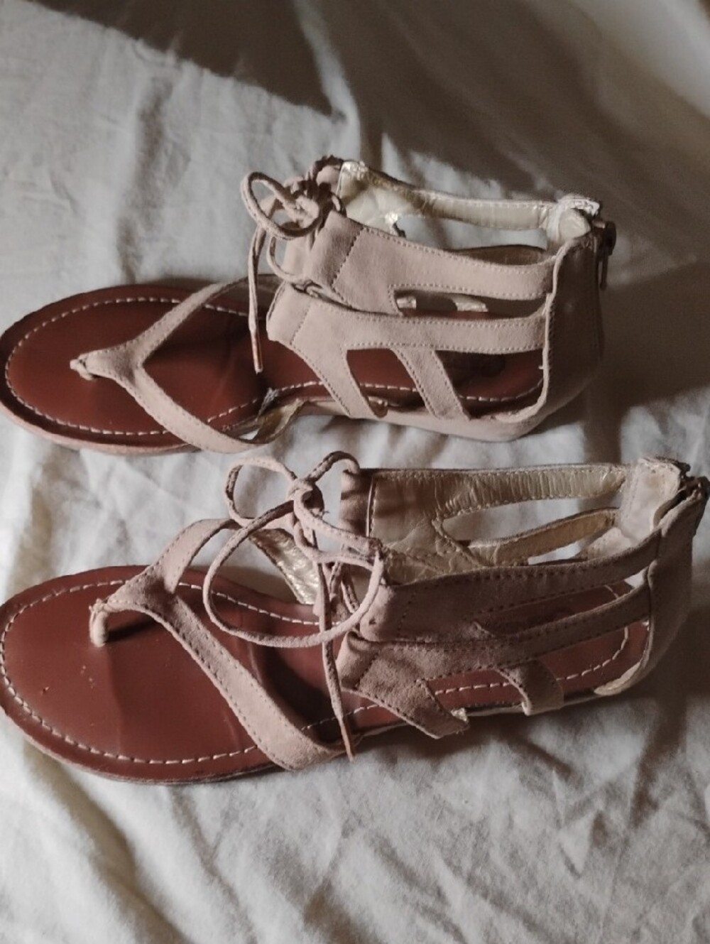 Carlos Santana Boho Lace Up Gladiator Sandals Neutral Strappy Low Wedge Heels - Picture 5 of 15
